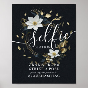 Floral Wreath Selfie Station Wedding Hashtag Sign Poster