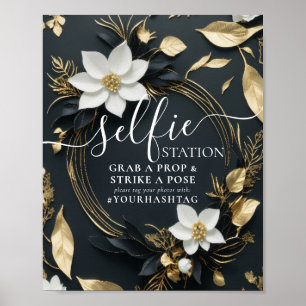 Floral Wreath Selfie Station Wedding Hashtag Sign Poster