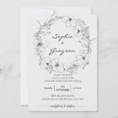 Floral Wreath | Sketch Peony Wedding Celebration Einladung (Vorderseite)