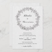 Floral Wreath | Sketch Peony Wedding Celebration Einladung (Vorne/Hinten)