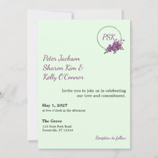 Floral Wreath Throuple Invitation Einladung