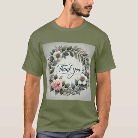 Floral Wreath Vielen Dank Mens T-Shirt (Vorderseite)