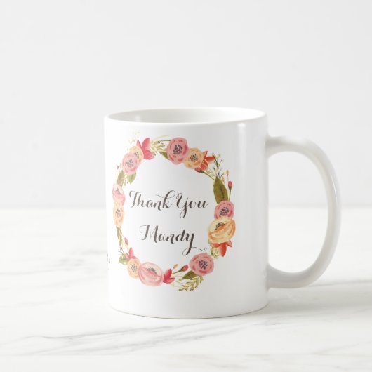 Floral Wreath Vielen Dank Teacher Coffee Tasse (Rechts)