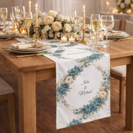 Floral Wreath Wedding Decor Newlyweds Monogram Großer Tischläufer