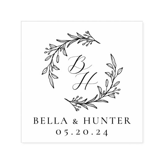 Floral Wreath Wedding Initial Monogram Permastempel (Design)