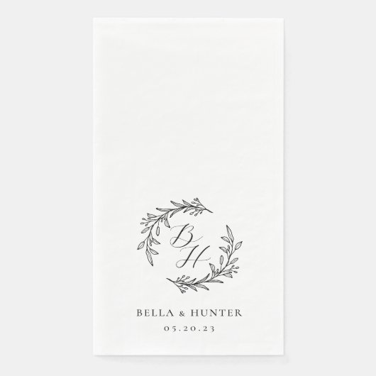 Floral Wreath Wedding Initial Monogram Serviette (Vorderseite)