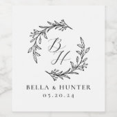 Floral Wreath Wedding Initial Monogram Weinetikett (Einzelnes Label)