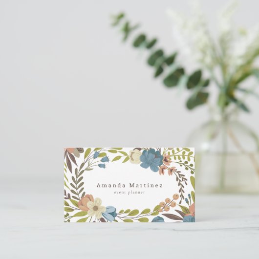 Floral Wreath White Business Card Visitenkarte (Stehend Vorderseite)