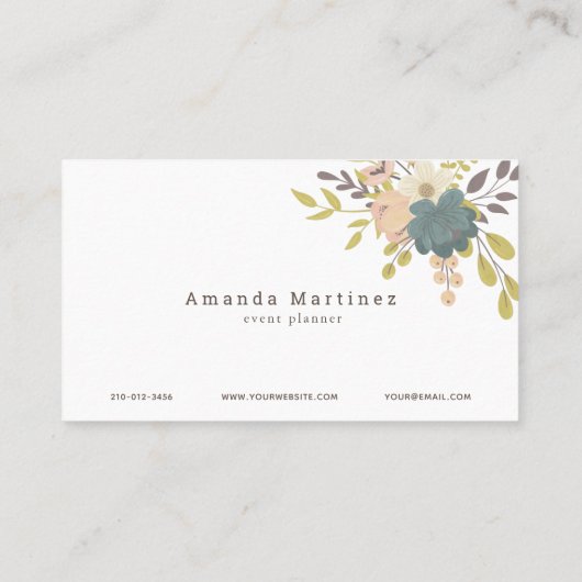 Floral Wreath White Business Card Visitenkarte (Rückseite)