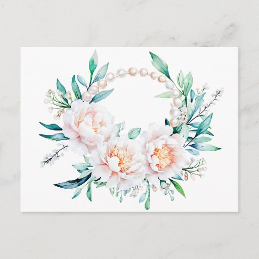 Floral Wreath with Peonies Elegant Valentine’s Day Postkarte (Vorderseite)