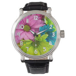 Floral Wrist Watch – Pink Green Blue Flower Armbanduhr