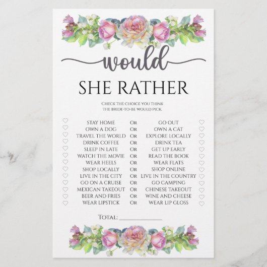Floral Würde sie lieber Brautparty spielen (Vorderseite)