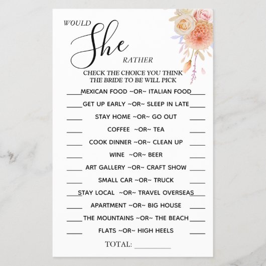 Floral würde sie lieber duschen Spielkarte Flyer (Vorne)