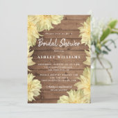 Floral Yellow Dahlia Rustic Wood Brautparty Einladung (Stehend Vorderseite)