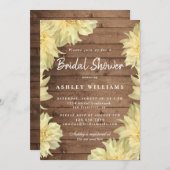 Floral Yellow Dahlia Rustic Wood Brautparty Einladung (Vorne/Hinten)