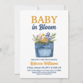 Floral Yellow Denim Pocket Baby In Bloom Shower Einladung (Vorderseite)