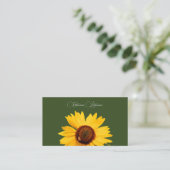 Floral yellow sunflower bee calligraphy dark green visitenkarte (Stehend Vorderseite)