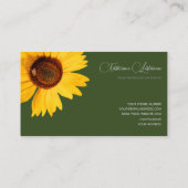 Floral yellow sunflower bee calligraphy dark green visitenkarte (Rückseite)
