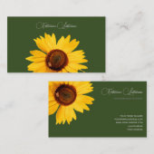 Floral yellow sunflower bee calligraphy dark green visitenkarte (Vorne/Hinten)