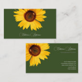 Floral yellow sunflower bee calligraphy dark green visitenkarte (Vorne/Hinten)