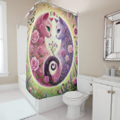 Floral Yin Yang Cats Illustration Duschvorhang (Beispiel)