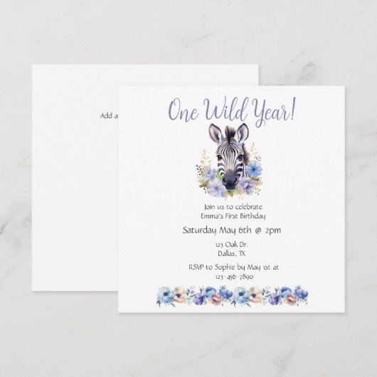 Floral Zebra Birthday Einladung (Vorne/Hinten)