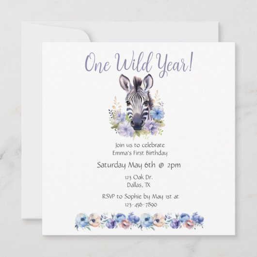 Floral Zebra Birthday Einladung (Vorderseite)