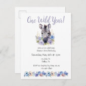 Floral Zebra Birthday Einladungspostkarte (Vorne/Hinten)