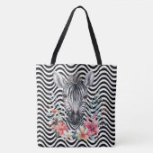 Floral Zebra Face Hintern Schwarz-weiße Wavy Strip Tasche (Vorderseite)