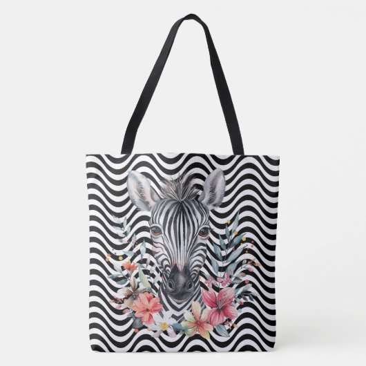 Floral Zebra Face Hintern Schwarz-weiße Wavy Strip Tasche (Vorderseite)