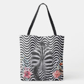 Floral Zebra Face Hintern Schwarz-weiße Wavy Strip Tasche (Rückseite)