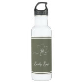 Floral Zen Athletic Stripes Ivory Sage Green Edelstahlflasche (Vorderseite)