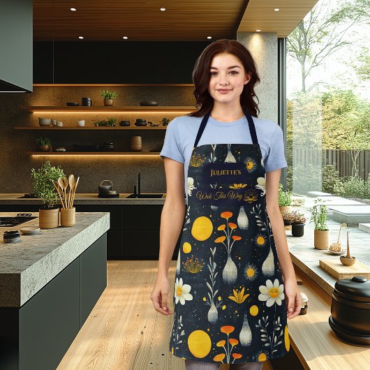 Floral Zen Kitchen Wear - Dunkelblau mit Golden Schürze