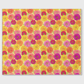 Floral Zinnia Gelb, Rosa, Orange Botanisch Geschenkpapier (Flach)