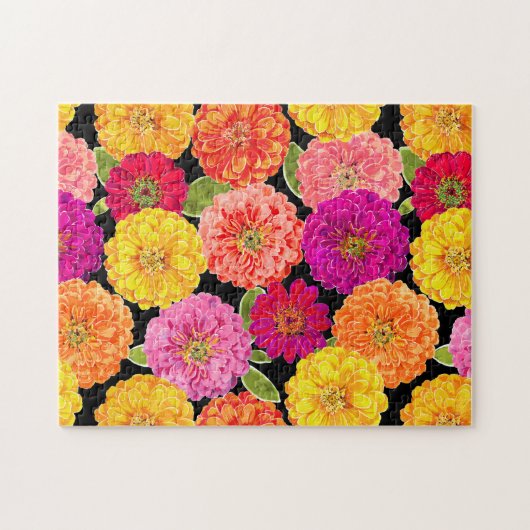 Floral Zinnia Sommer Blume Koralle Lila Gelb Puzzle (Horizontal)