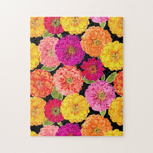 Floral Zinnia Sommer Blume Koralle Lila Gelb Puzzle (Vertikal)