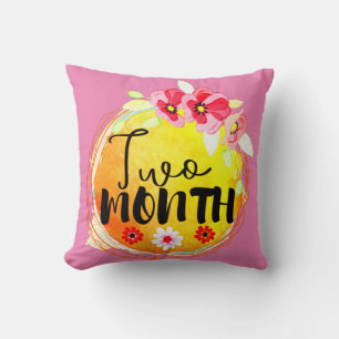 Floral Zwei Monate alt Baby Milestone Label Throw Kissen