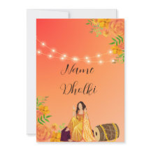 Floral Zwei Töne orange Dholki Nachteinladung