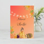 Floral Zwei Töne orange Dholki Nachteinladung Einladung (Stehend Vorderseite)