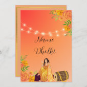 Floral Zwei Töne orange Dholki Nachteinladung Einladung (Vorne/Hinten)