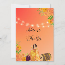Floral Zwei Töne orange Dholki Nachteinladung Einladung