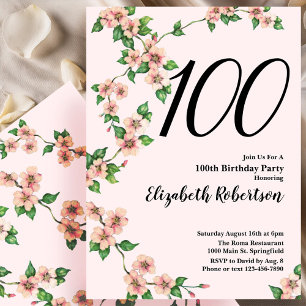 Florale 100. Geburtstagseinladung in Rosa Einladung