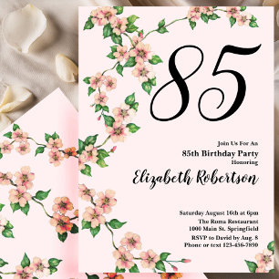 Florale 85. Geburtstagseinladung in Rosé Einladung