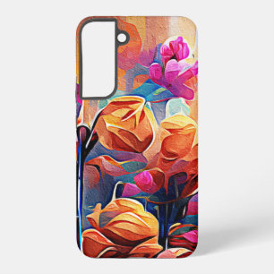 Florale abstrakte Kunst Orange Rot Blaue Blumen Samsung Galaxy Hülle