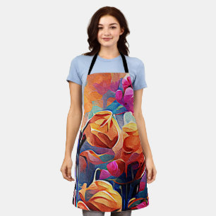 Florale abstrakte Kunst Orange Rot Blaue Blumen Schürze