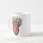 Florale anatomische Herzillustration Kaffeetasse (Vorderseite Links)