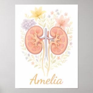 Florale Anatomische Nieren Nephrologie Krankenschw Poster
