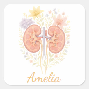 Florale Anatomische Nieren Nephrologie Krankenschw Quadratischer Aufkleber