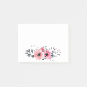 Florale Anemone-Wasserfarbe Rosa- und Graue Blumen Post-it Klebezettel