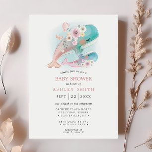 Florale Aquarell-Wale Mädchen Baby Shower Einladung